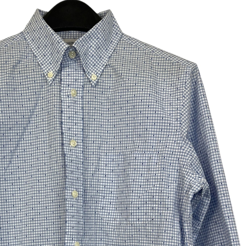 Brooks Brothers Regent Mens S Cotton Button Down L/S Shirt Blue Check‎ Dot *Read